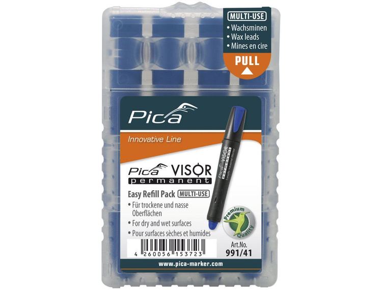 Pica Visor Refill Oljekrittstift vannfast, 4 stk blå